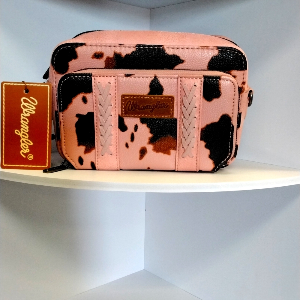 Wrangler Cow Print Crossbody Purse With Wallet Compartment -Pink